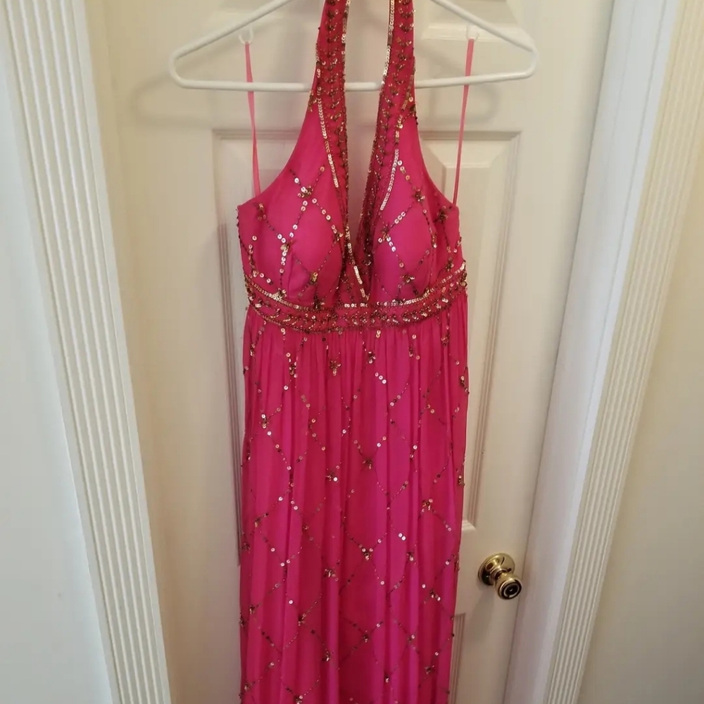 Cache beaded and sequined floor length dress